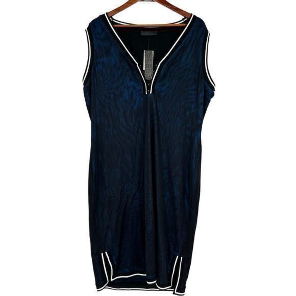 NEW LaLa Anthony plus size black & blue retro pullover midi length stretch 2X